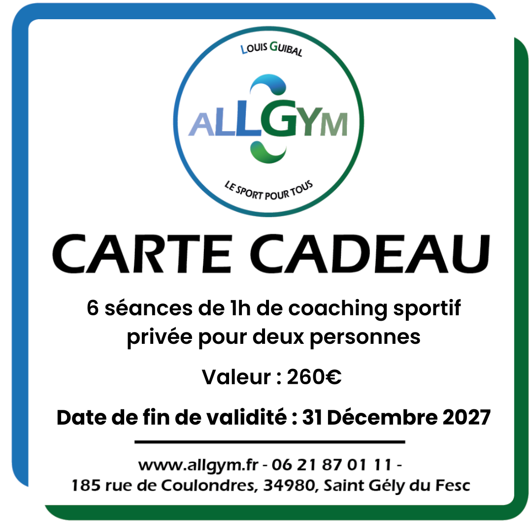 Carte cadeau coaching sportif 260€ Allgym